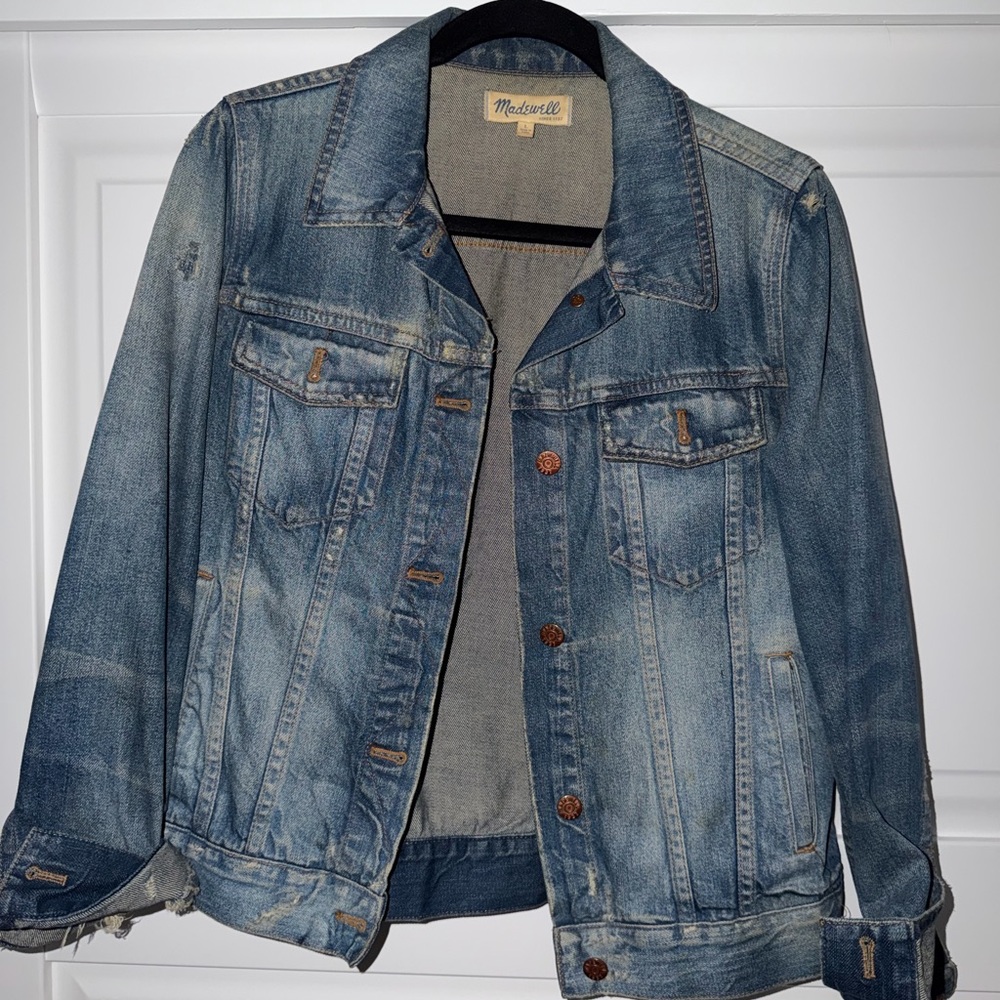 Madewell Ripped Distressed Faded Blue Denim Jacket - L